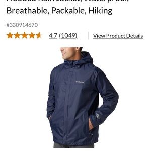 Men’s Columbia packable waterproof navy jacket